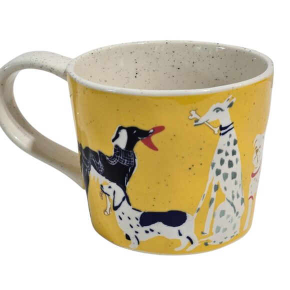 Anthropologie Coffee Tea Mug Yellow Dogs Dalmation Bulldog Poodle 3.5"x4" - Picture 2 of 6